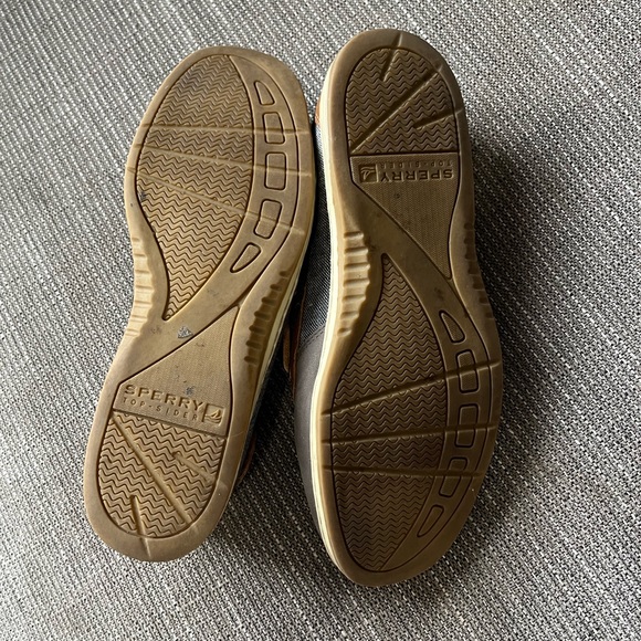 Sperry | Tan Leather Denim Fabric & Gray Suede Boat Shoe - Picture 6 of 9